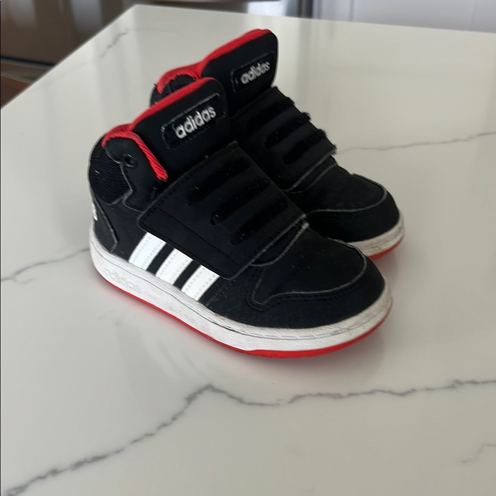 Adidas Black and Red High-Top Sneakers with Velcro Straps